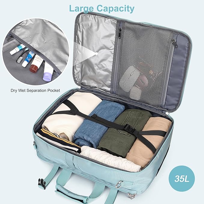 PIJUSHI Travel Backpack for Women Carry on Luggage Backpack Convertible Large Laptop Duffel Bag for Airplanes(PE049 Teal Blue)