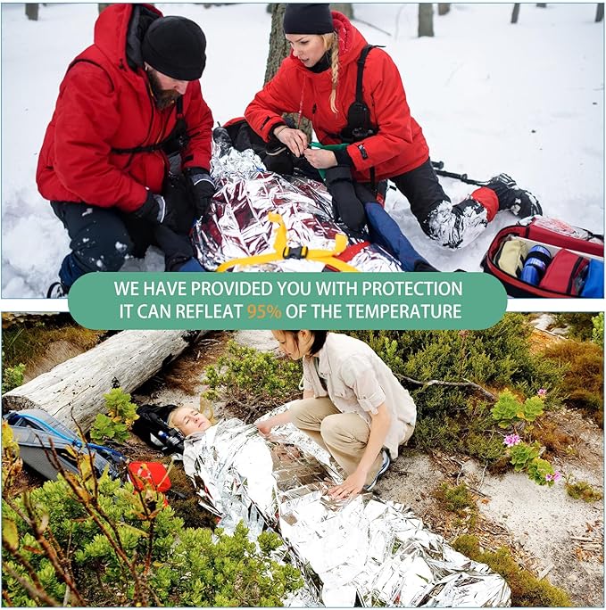 Macarrie 180 Pack Emergency Foil Thermal Blankets Silver Foil Survival Blanket Space Blanket Kit for Outdoors, Camping, Hiking, Homeless, First Aid