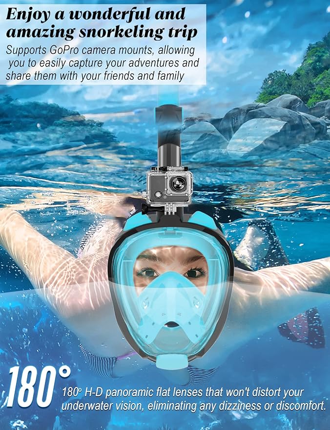 W WSTOO Full Face Snorkel Mask Adults,Suitable for Beginners Dry Top Snorkeling Gear,Can Your Mouth or Nose to Breathe,180 Degrees Panoramic View,Anti-Fog Anti-Leak,Summer Travel and Vacationing Gifts