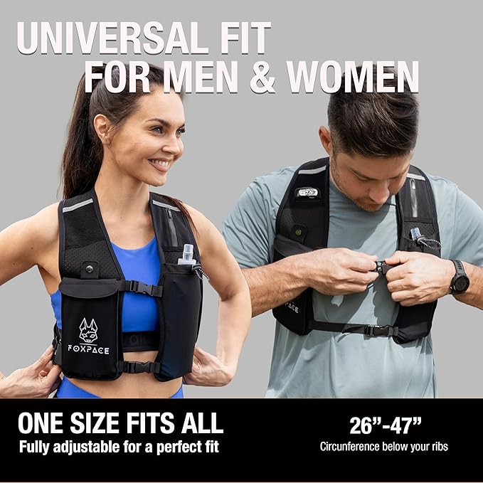 Running Vest for Women Men - Hydration Vest Water Bottle - Breathable Adjustable Backpack for Hiking Marathon - Waterproof Phone Pocket - Reflective Lights Up Rechargable Vest for Night Running