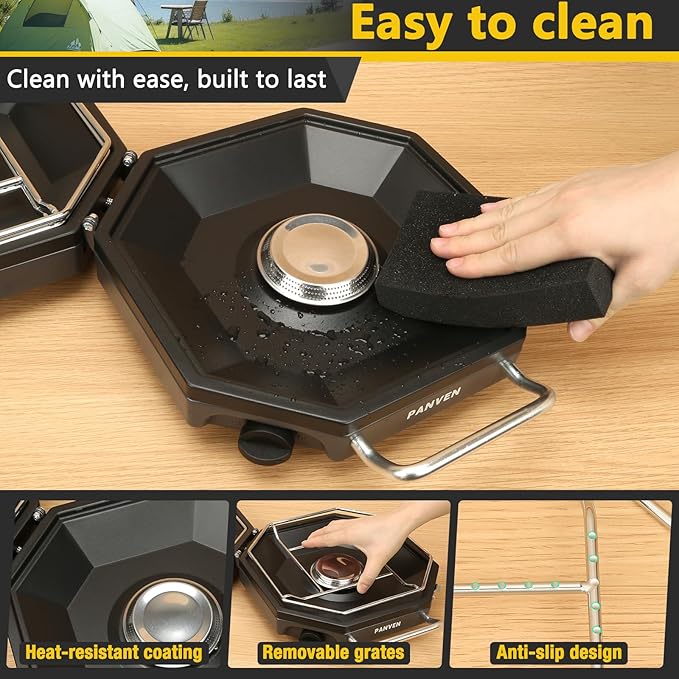 Camping Stove Propane, 2 Burner Camp Stove, 20,000 BTU Propane Camping Stoves, Portable Gas Stove with Windscreen, Storage Bag, Regulator for Picnic, BBQ, Tailgating