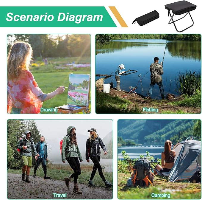 Pocket Chair, Black Portable Stool, Purse Chair, Lightweight and Foldable, High Load-Bearing Capacity, with A Handbag, Suitable for Traveling, Camping and Mountain Climbing