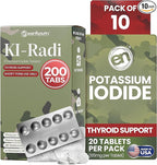 EarthNutri KI-Radi™ Potassium Iodide Tablets 65 mg – High Potency Iodine Supplement for Thyroid Support, Emergency Preparedness – Potassium Supplement in Foil-Foil Blister Seal – 200 Tablets (10 Pack)