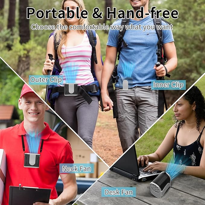 15000mAh Portable Waist Fan Rechargeable, 7 Speeds 10000RPM Neck Fan with LED Display, Hands-Free Wearable Belt Personal Fan for Outdoor, Jobsite, Traveling - Up to 28H Cooling Time