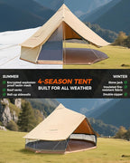 KingCamp Canvas Bell Yurt Tents, 4 Seasons Large Waterproof & Windproof Luxury Glamping Tent w/Stove Jack for Family Outdoor Camping, Hunting, Parties