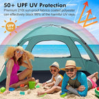 WhiteFang Beach Tent Anti-UV Portable Sun Shade Shelter for 3/4/6/8 Person, Extendable Floor with 3 Ventilating Mesh Windows Plus Carrying Bag, Stakes and Guy Lines