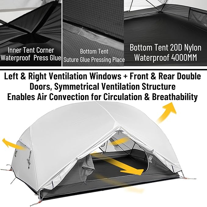 Naturehike Mongar UL Tent [2025 Upgrade] 1.5kg/3.3lb Ultralight Tents,1/2 Person Backpacking Tent,4 Modes of use, Waterproof,Hiking Tents for Camping