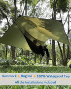 Sunyear Hammock Camping with Rain Fly Tarp and Net, Portable Camping Hammock Double Tree Hammock Outdoor Indoor Backpacking Travel & Survival, 2 Tree Straps,100% Waterproof