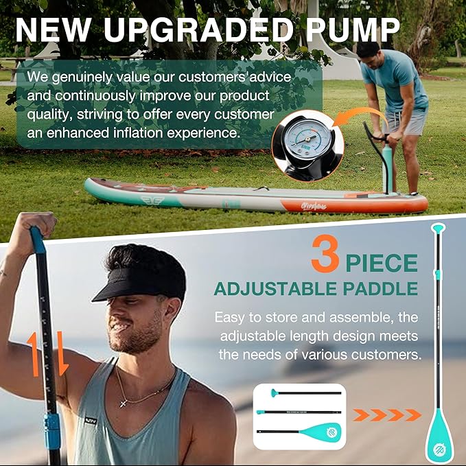 Niphean (Extra Large) Inflatable Paddle Board, SUP for 2+1 People/Family, Stand Up Paddle Board with (Beginner Friendly) StabilTrac Fin, Waterproof Phone Pouch, Paddle Boards for Adults, Gift Ideas