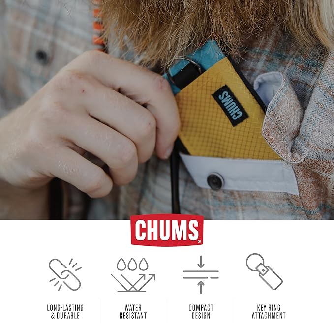 Chums Surfshorts Wallet - Lightweight Slim Wallet with RFID Blocking Card & Clear ID Window - Zippered, Water Resistant w/Key Ring (Pink/Blue Swirl)