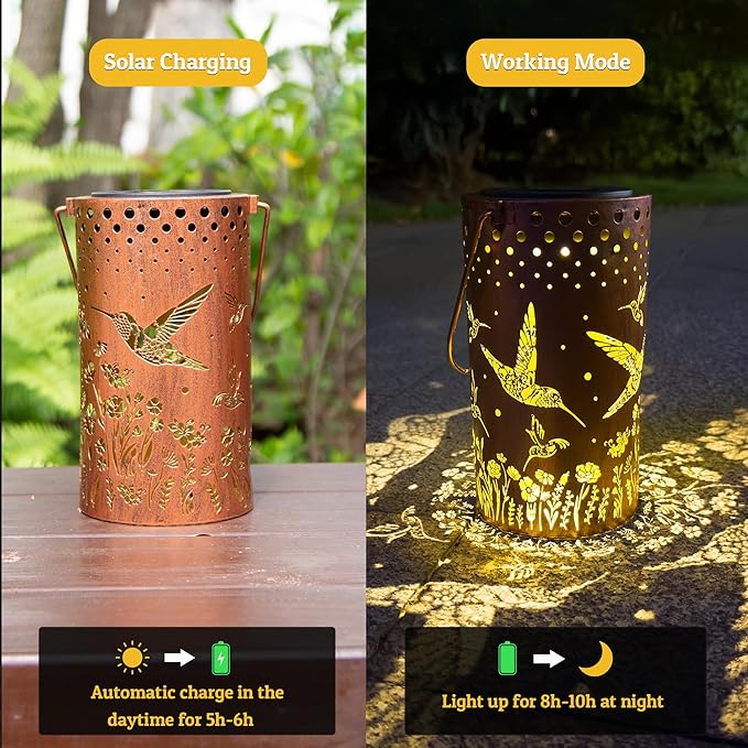Hummingbird Solar Lanterns Outdoor Waterproof, Birthday Gifts for Women Mom Grandma, Hanging Solar Lights for Yard, Patio, Porch, Garden Decor, Christmas Gifts for Her/Him