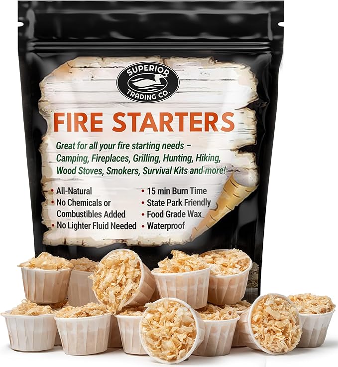 Superior Trading Fire Starter Pods in Resealable Packs - Fire Starters for Campfires, BBQ, Grill, Pit, Wood Stove & Charcoal Starter, 15-20-Min Burn, 30 Extra Large Pods, USA Made, Brown, 3.2 Lbs