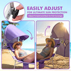 Backpack Beach Tanning Chair with Canopy and Face Hole, 6-Position Folding Lay Out Lounge Chair, UPF 50+ Wind-Resistant Sun Shade, Portable Recliner for Sunbathing, Outside, Poolside, Lawn, 2Pack