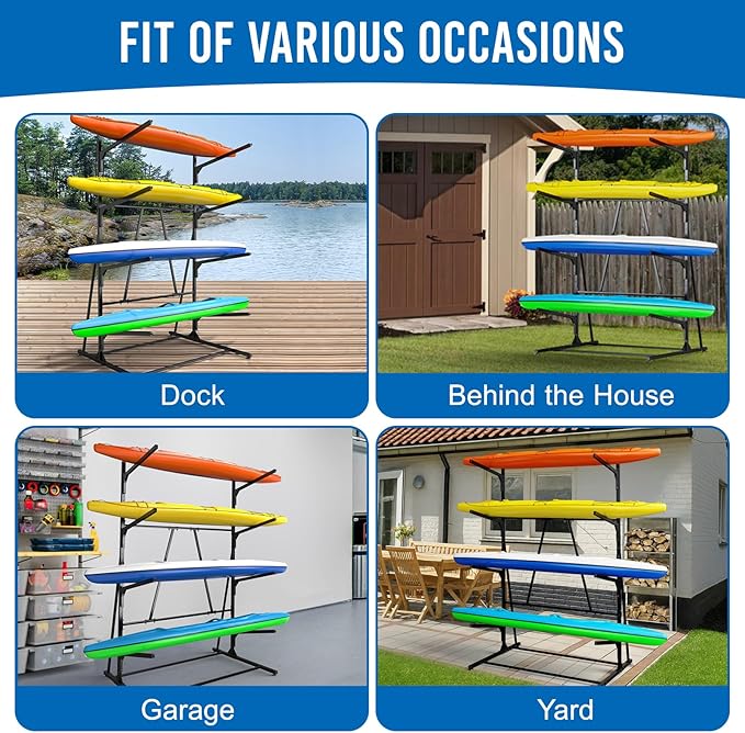 Kayak Rack for Outdoor Storage, Kayak Storage Rack, Adjustable Freestanding Kayak Rack Stand Holder for Paddleboard Surfboard for Indoor, Outdoor