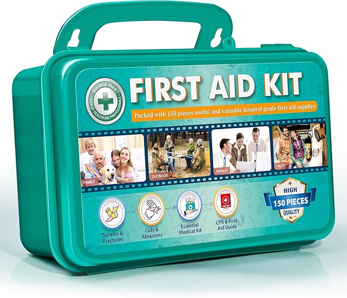 General Medi 150 Pieces Hardcase First Aid Kit - First Aid Box Contains Premium Medical Supplies for Travel, Home, Office, Vehicle, Camping, Workplace & Outdoor