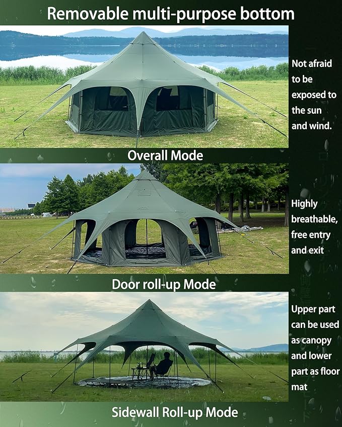 Cotton Canvas Tent Bell - Yurts Breathable and Windproof,Glamping for 6/8/10Person Family Camping