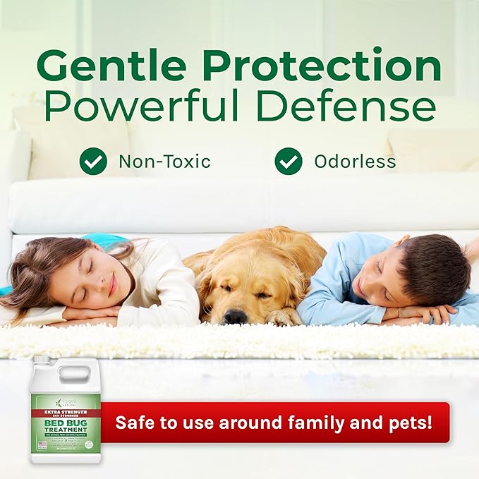 Extra Strength Bed Bug & Mite Spray- Child & Pet friendly - Stain & Odor Free - 66% Stronger Natural Formula (128 oz)