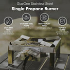 GasOne Stainless Steel Single Propane Burner - Outdoor Cooking with Heat Shield and Guard – Propane Burner Head for Camping, Tailgating, Seafood Boil, Home Brewing - Patent Pending
