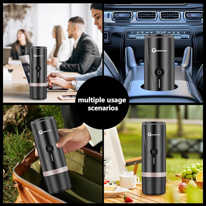 Black Fast 3-Minute Portable Espresso Maker - Self-Heating Rich Espresso Anywhere with Included Travel Case Works with Capsules & Ground Coffee - Includes Travel Case Perfect for Travel, Camping