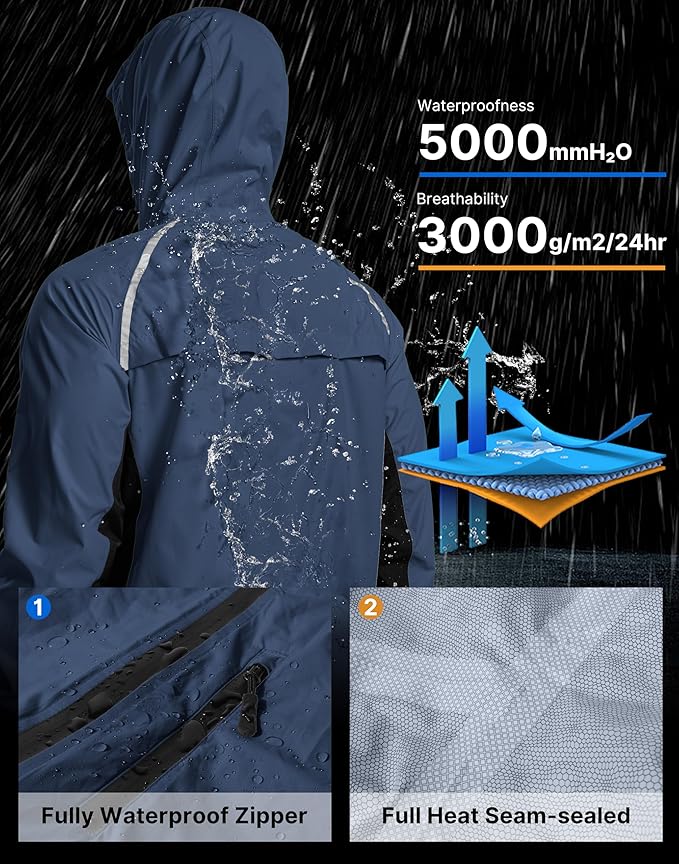 Men's Cycling Rain Jackets Waterproof Running Bike Windbreaker Lightweight Packable Hooded Jacket