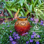 Outdoor Solar Hanging Lantern Lights Metal LED Decorative Lamp for Garden Patio Courtyard Lawn and Table with Hollowed-Out Design (Sunset Blaze)
