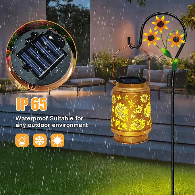 2 Pack Sunflower Hanging Solar Lanterns Outdoor Lights Sunflower Gifts for Women Men Metal Waterproof Decor Garden Lanterns for Yard, Patio, Lawn, Pathway,Porch
