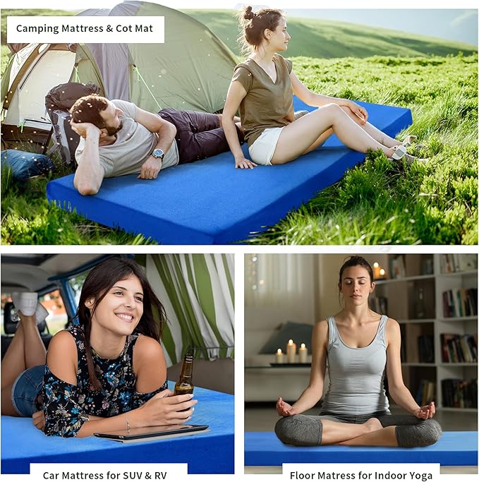 HOMBYS 3 INCH Thick Waterproof Memory Foam Camping Mattress for Outdoor Sleeping, Portable Roll Up Mattress Pad Mat for Travel Truck Bed Tent