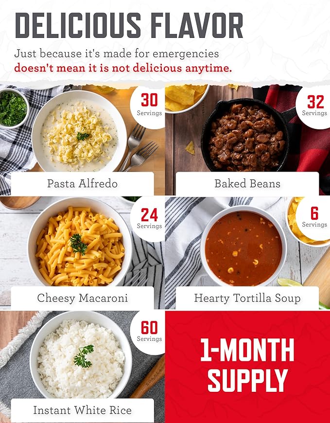 ReadyWise 30 Day Emergency Food Supply - 296 Servings, 2 Buckets, Freeze Dried Protein Meals, Survival Food Storage, Ready to Eat, Backpacking & Camping Essentials, up to 25 Year Shelf Life