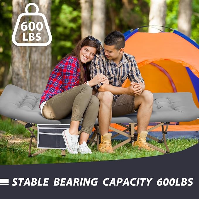 Folding Camping Cot for Sleeping, Portable Cots for Adults, Heavy Duty Cot Bed 550LBS(Max Load), Extra Wider Cots with Large Pocket for Outdoor, Office, Beach