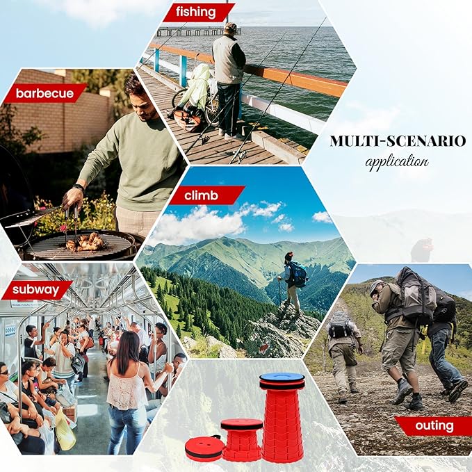 2 Pack Upgraded Collapsible Stool Folding Stool with Cushion,Retractable Folding Stool Max Load Capacity 400lbs, Portable Telescoping Stools for Camping Hiking Outdoor BBQ -Red