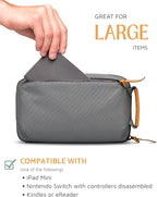 Tech Bag Organizer - Small Electronics Organizer Pouch for Travel - Premium Travel Case with Leather Accents - Mesh Pocket for Cables, Cords and Chargers (Grey)