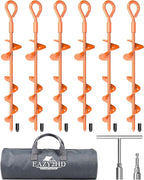 Eazy2hD 6 Pack Tent Stakes Heavy Duty, 15 Inch Ground Anchors Screw in, Metal High Winds Trampoline Stake with Nut and Tool, Spiral Anchor Kit for Camping, Shed, Swing Set, Canopy, Car Ports