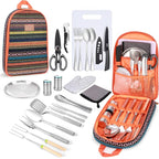 Portable Camping Kitchen Utensil Set-27 Piece Cookware Kit, Stainless Steel Outdoor Cooking and Grilling Utensil Organizer Travel Set Perfect for Travel, Picnics, RVs, Camping, BBQs, Parties and More