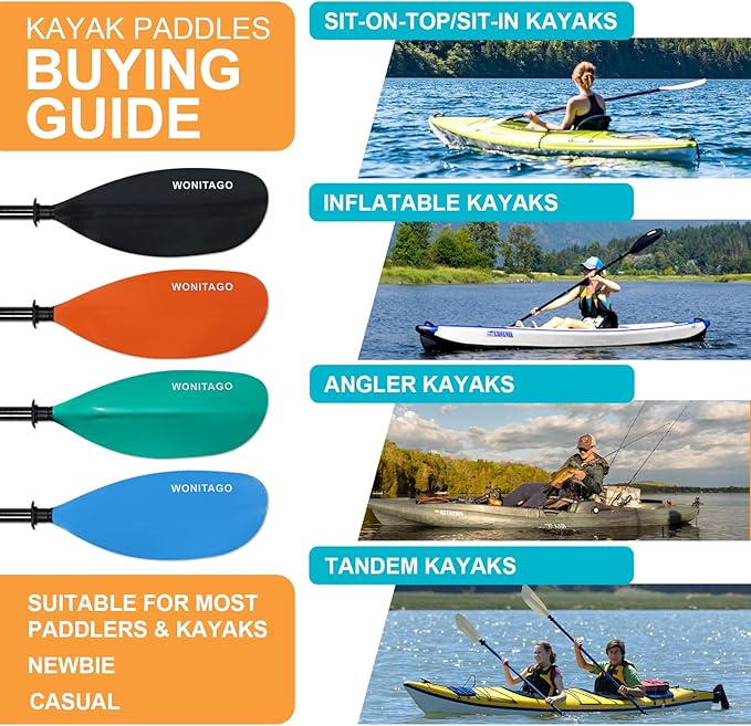 Kayak Paddle Carbon Fiber Shaft and Reinforced Nylon Blade, Adjustable Kayaking Oars, 3 Piece, 230-250 cm/90-98 Inches,210-230 cm/82-90 inches