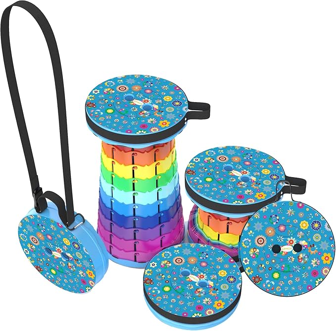 ALEVMOOM Upgraded Portable Collapsible Folding Stool Retractable Telescoping Stool for Adults Sturdy Capacity 440lbs Camping Chair for Outdoor Hiking Garden BBQ