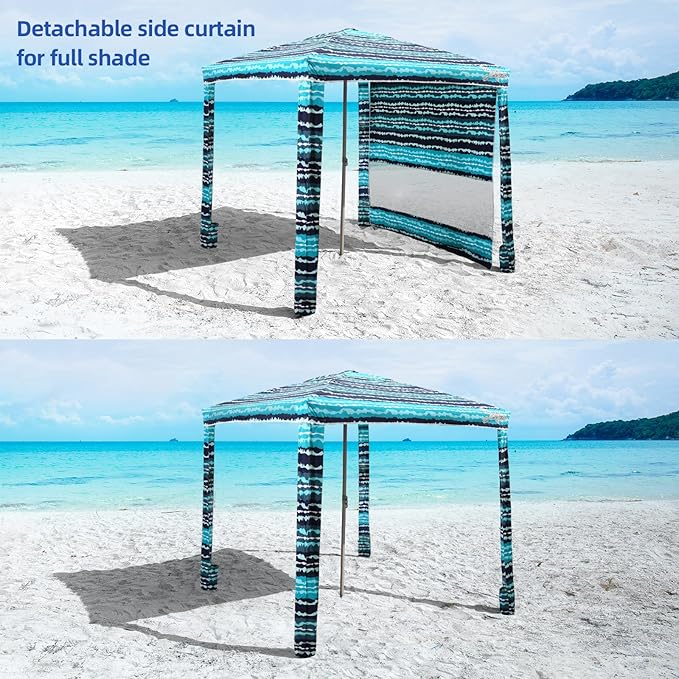Beach Cabana, 6.2'×6.2' Beach Canopy with Side Wall, UPF 50+ UV Protection Easy Setup Tent Sun Shelter with Sand Pockets for Whole Family (Green Stripes)