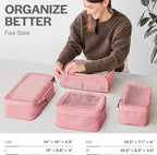 Compression Packing Cubes for Travel - Luggage Organizer Bags - Double Zipper Packing Cubes for Suitcases (4-Pack, Rose)