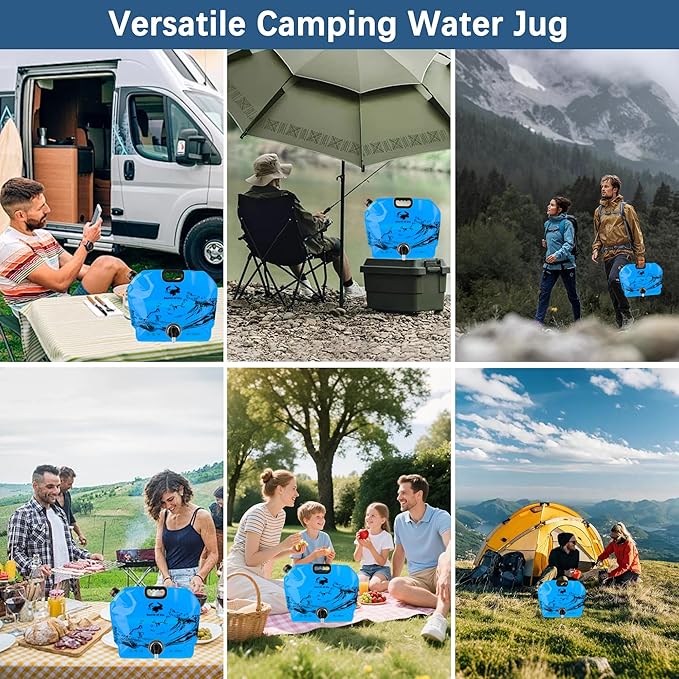 Camping Water Jug 2.1 Gallon CollapsibleWater Container Portable Water Bag for TravelOutdoor Hiking BPA Free Lightweight (Blue (2.1 Gal), 4)