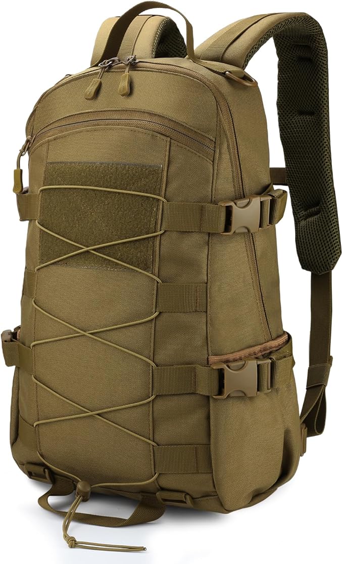 25L Hiking Backpack Small Tactical Backpack Daypack Camping Trekking Hunting Molle Pack for Men Women, Khaki