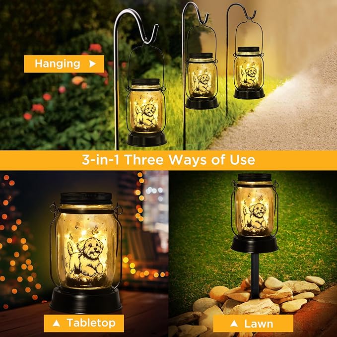 Maltese Dog Gifts for Women/Men Maltese Solar Lanterns Birthday Dog Lovers Lantern Pet Loss Dog Memorial Lights Solar Garden Decoration for Yard, Patio,Backyard,Porch Torches Light