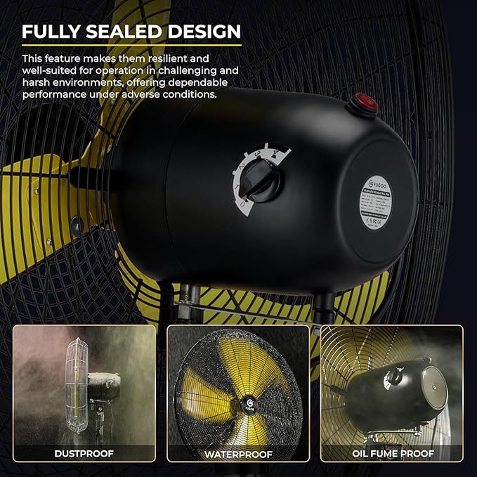 FUGOO 24'' Outdoor Oscillating Wall Fan With All Sealed Brushless DC Motor, 4-Speed Waterproof Outdoor Fan, Heavy Duty Industrial Wall Mount Fans for House,Patios, Commercial, Garage, Warehouse