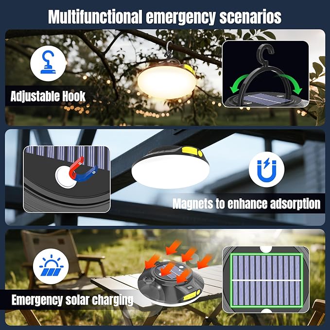 16000mAh 26000LM Solar Portable LED Camping Lantern, Rechargeable Light 150W with Magnet , Flashlight, IPX66 Waterproof Tent Lights Power Failure Emergency for Power Outages, Emergency, Tent, Outdoor
