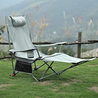 2-in-1 Reclining Camping Chair, Portable Folding Beach Lounge Chair with Footrest & Adjustable Backrest, Comfortable Lawn Chair for Adults Heavy Duty with Cup Holder for Outdoor Poolside Sports