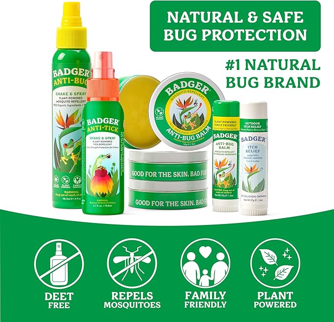 Badger Bug Spray, 3-Hour DEET-Free Mosquito Repellent, Family Friendly, Citronella & Organic Essential Oils, Natural & Vegan Insect Repellent Spray, 4 fl oz Aluminum Bottle, 2-Pack
