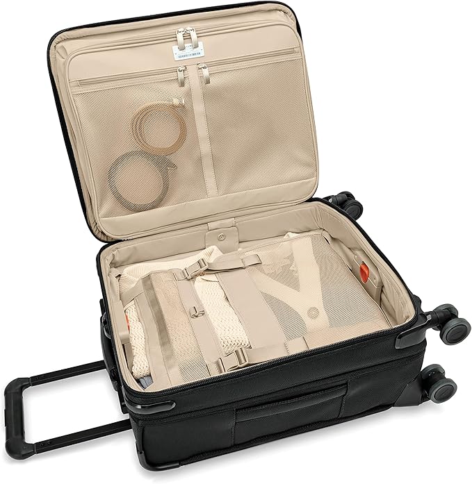 Briggs & Riley Global 21" Carry On Expandable Spinner - Luggage for International Travel, Suitcases with Wheels, Softside Rolling Bag for Men & Women, Self-Repairing Zipper- Baseline Collection, Black