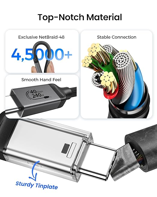 Silkland USB4 for Thunderbolt 4 Cable 1.6FT, 40Gbps Data Transfer, 240W, 8K@60Hz, Short Thunderbolt Cable 0.5M, USB C Data Cable Compatible with Thunderbolt 3, SSD, Hub, Dock, iPhone 17,MacBook, eGPU
