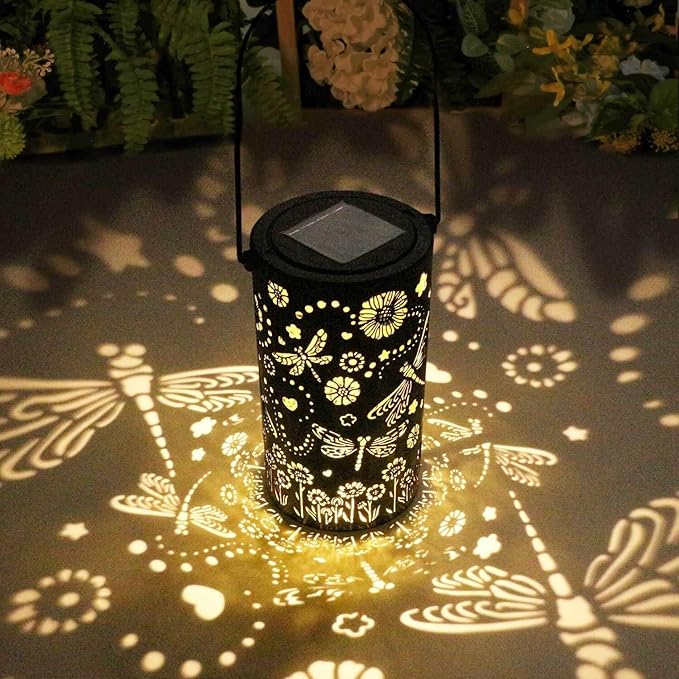 Solar Lanterns Outdoor Waterproof Garden Lamp Décor, Birthday Gifts for Women Mom Grandma, Hanging Metal LED Dragonfly Solar Lights for Yard Patio Decoration