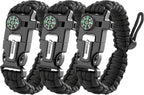 Paracord Survival Bracelet (3 Pack) - Adjustable with Fire Starter, Whistle, Compass - Survival Gear for Hiking, Camping, Fishing