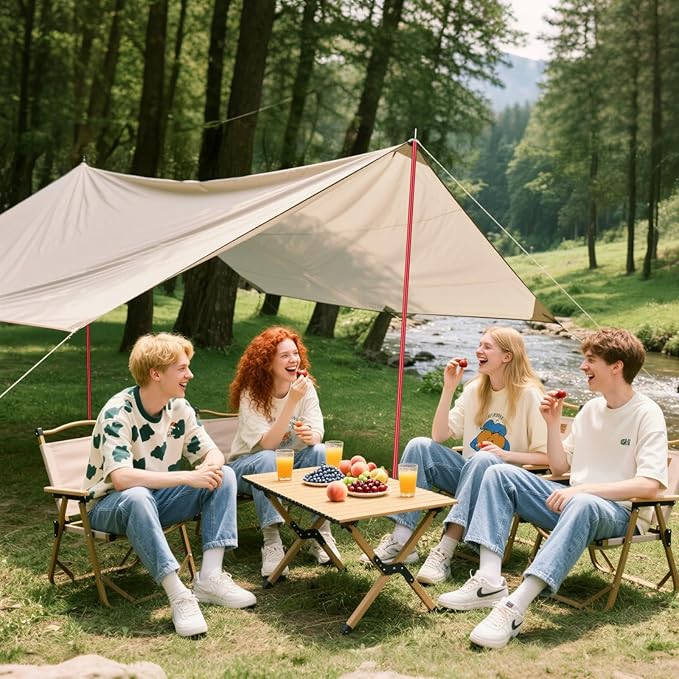 Tent Poles, SAN LIKE Aluminium Telescoping Adjustable Red Tarp Poles with Portable Bags, Heavy Duty Camping Tent Poles for Awnings Canopy Rain Fly Shelter Set of 2-(5 Sections with Adjustable Length)