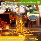 2 Pack Butterfly Birthday Gifts for Women Mom Grandma Solar Lanterns Outdoor Waterproof Garden Decor Metal Hanging LED Decorative Light for Patio Yard Lawn Backyard Front Porch Gardening Gifts